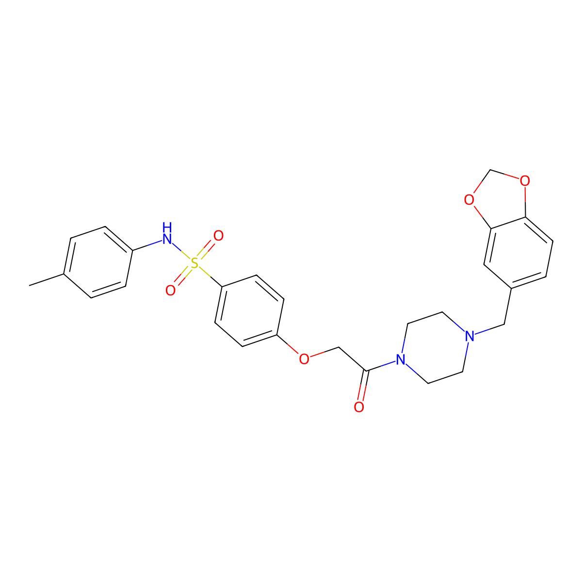 4-[2-[4-(1,3-benzodioxol-5-ylmethyl)piperazin-1-yl]-2-oxoethoxy]-N-(4-methylphenyl)benzenesulfonamide molecular structure, CAS 838815-78-4