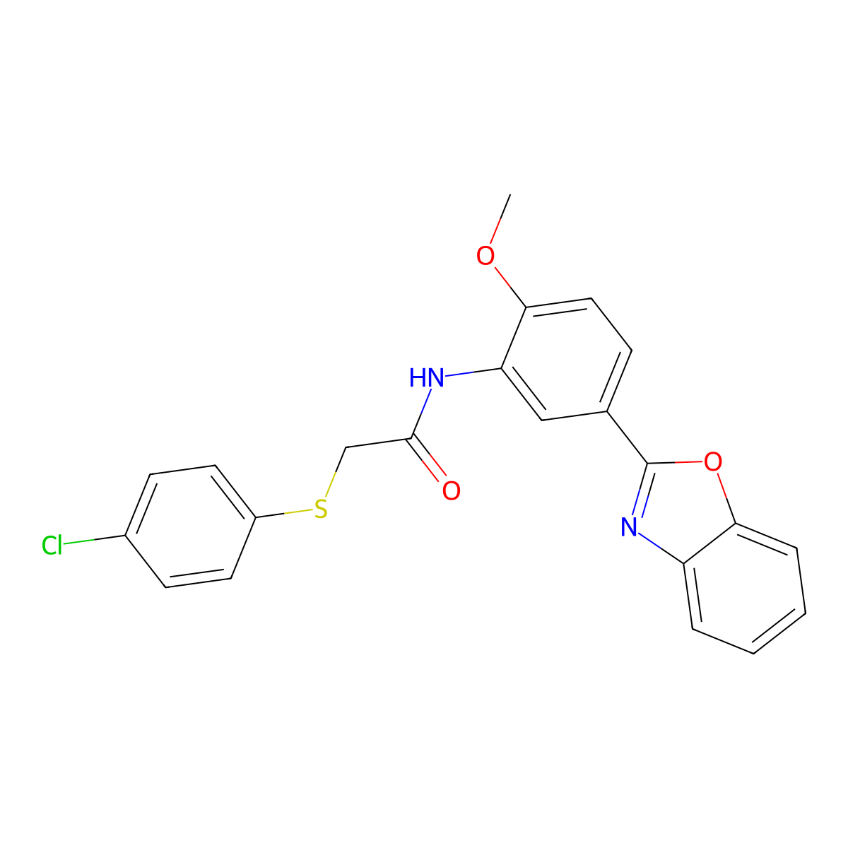 N-[5-(1,3-benzoxazol-2-yl)-2-methoxyphenyl]-2-(4-chlorophenyl)sulfanylacetamide molecular structure, CAS 838815-79-5