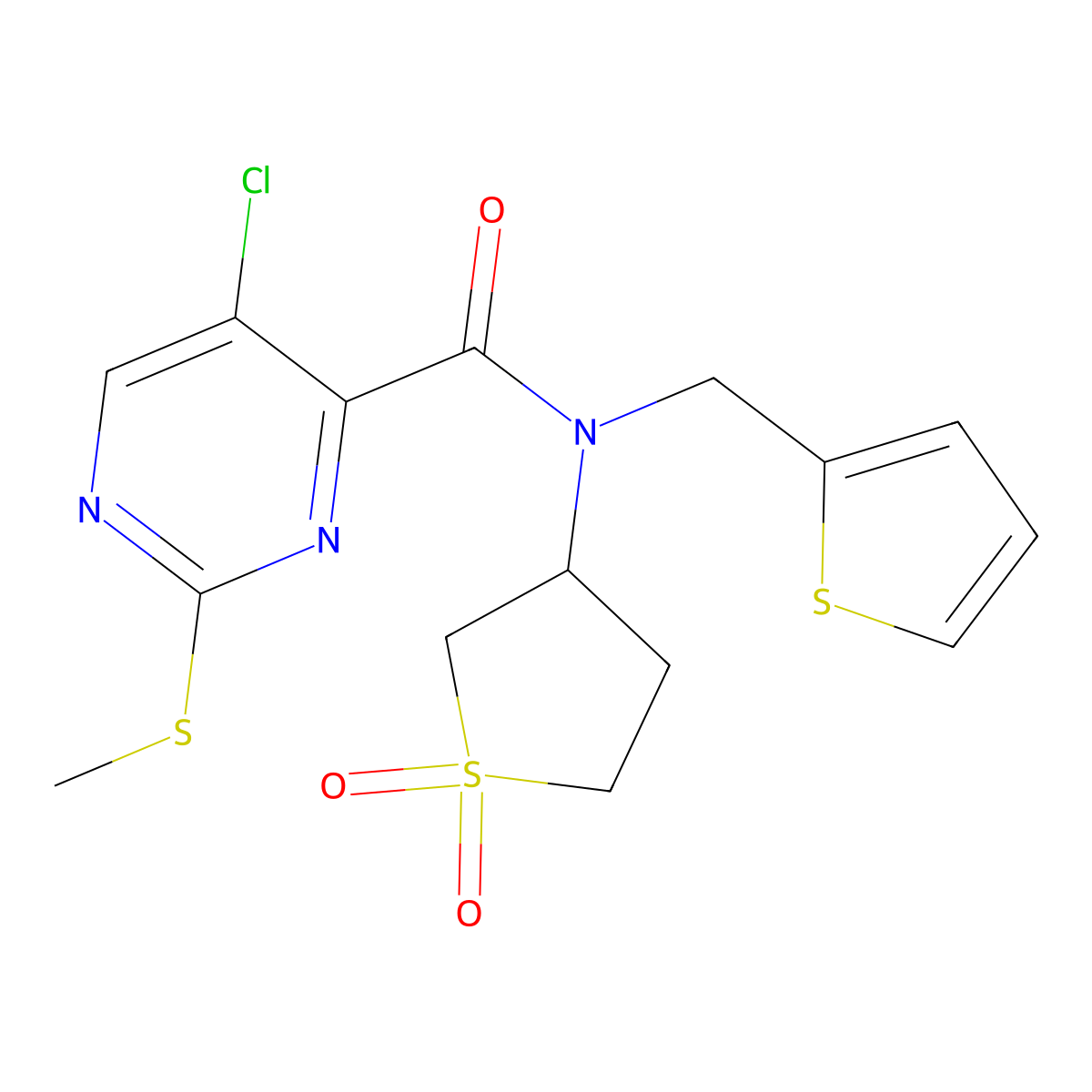 5-chloro-N-(1,1-dioxothiolan-3-yl)-2-methylsulfanyl-N-(thiophen-2-ylmethyl)pyrimidine-4-carboxamide molecular structure, CAS 838817-25-7