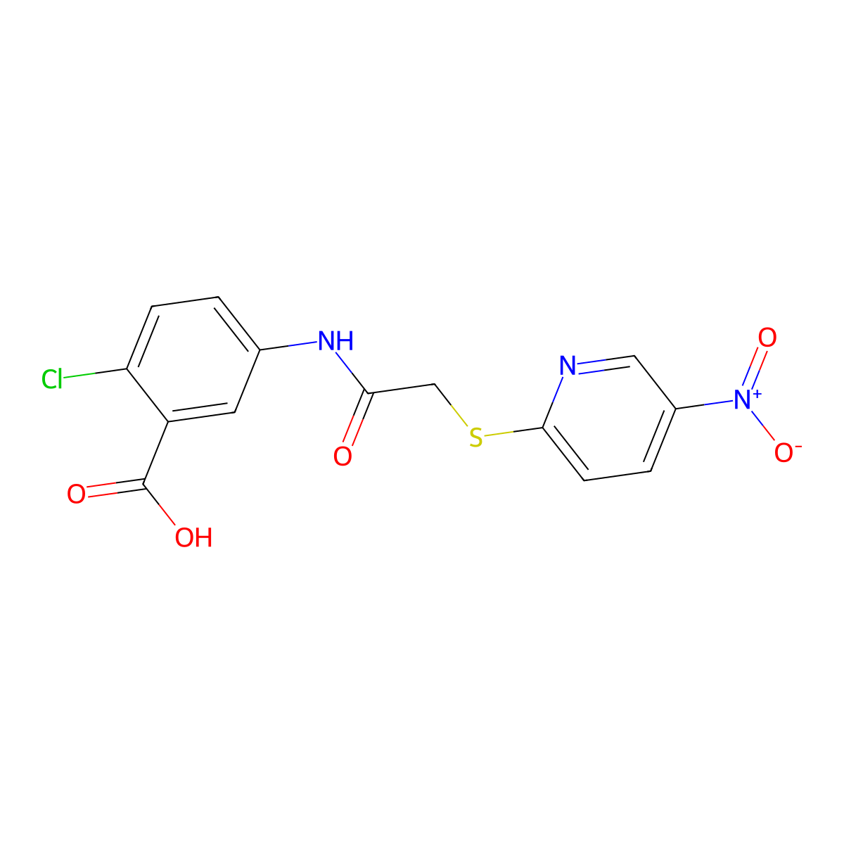 2-chloro-5-[[2-(5-nitropyridin-2-yl)sulfanylacetyl]amino]benzoic Acid molecular structure, CAS 838817-62-2