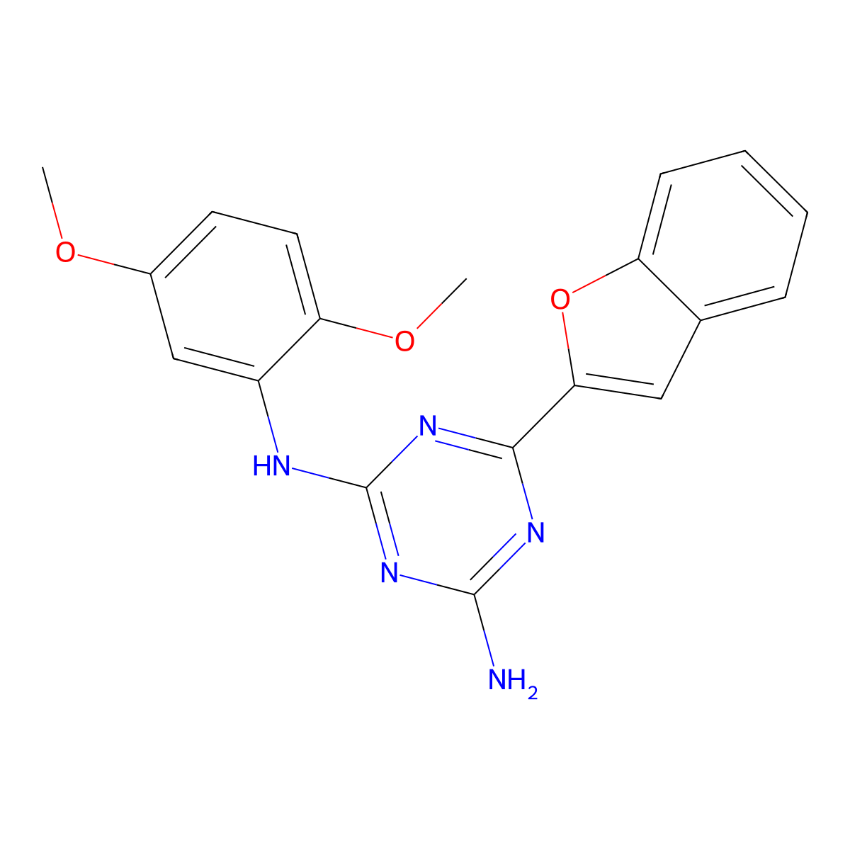 6-(1-benzofuran-2-yl)-N-(2,5-dimethoxyphenyl)-1,3,5-triazine-2,4-diamine molecular structure, CAS 838817-64-4