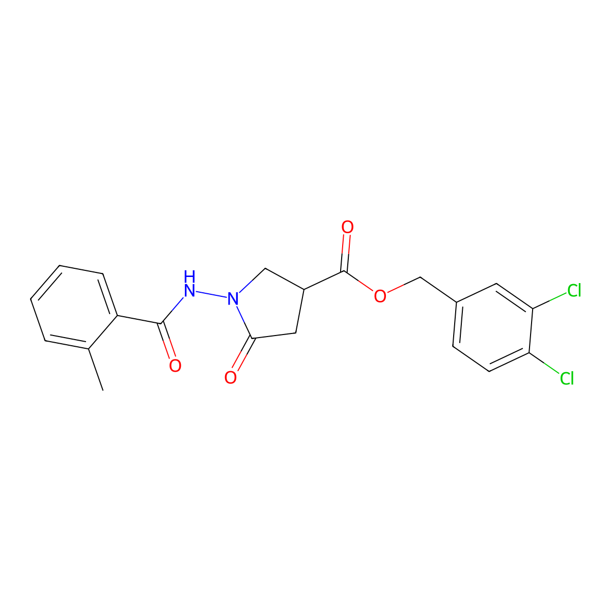 3,4-Dichlorobenzyl 1-{[(2-methylphenyl)carbonyl]amino}-5-oxopyrrolidine-3-carboxylate molecular structure, CAS 838817-86-0