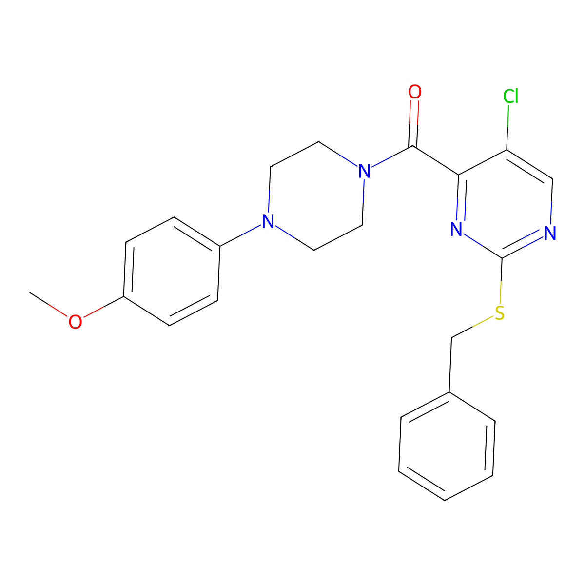 (2-Benzylsulfanyl-5-chloropyrimidin-4-yl)-[4-(4-methoxyphenyl)piperazin-1-yl]methanone molecular structure, CAS 838818-01-2