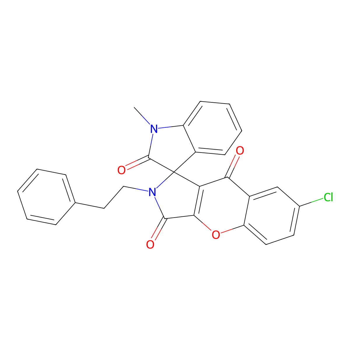 7-Chloro-1'-methyl-2-(2-phenylethyl)spiro[chromeno[2,3-C]pyrrole-1,3'-indole]-2',3,9-trione molecular structure, CAS 838818-03-4