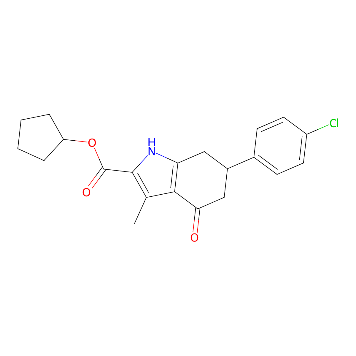 cyclopentyl 6-(4-chlorophenyl)-3-methyl-4-oxo-4,5,6,7-tetrahydro-1H-indole-2-carboxylate molecular structure, CAS 838818-27-2
