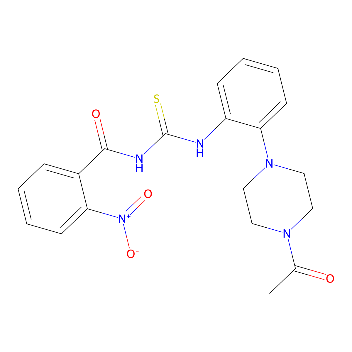 N-[[2-(4-acetylpiperazin-1-yl)phenyl]carbamothioyl]-2-nitrobenzamide molecular structure, CAS 838818-58-9