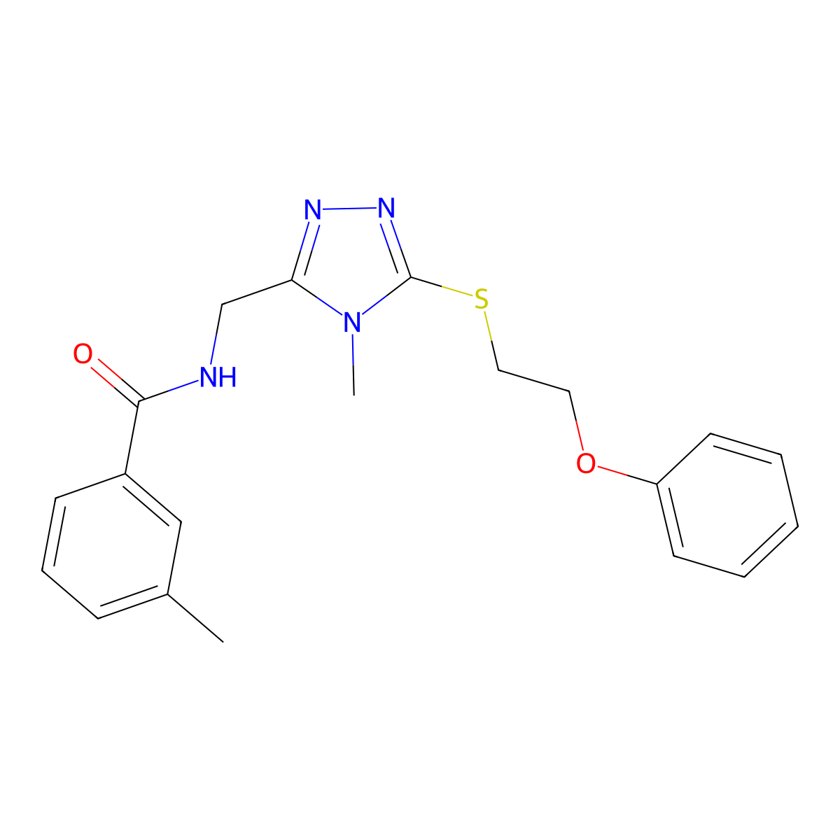 3-methyl-N-[[4-methyl-5-(2-phenoxyethylsulfanyl)-1,2,4-triazol-3-yl]methyl]benzamide molecular structure, CAS 838842-16-3