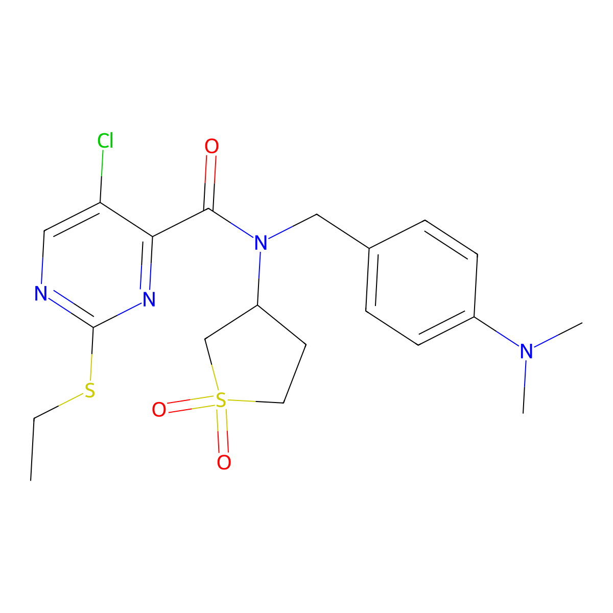 5-chloro-N-[4-(dimethylamino)benzyl]-N-(1,1-dioxidotetrahydro-3-thienyl)-2-(ethylthio)-4-pyrimidinecarboxamide molecular structure, CAS 838842-32-3