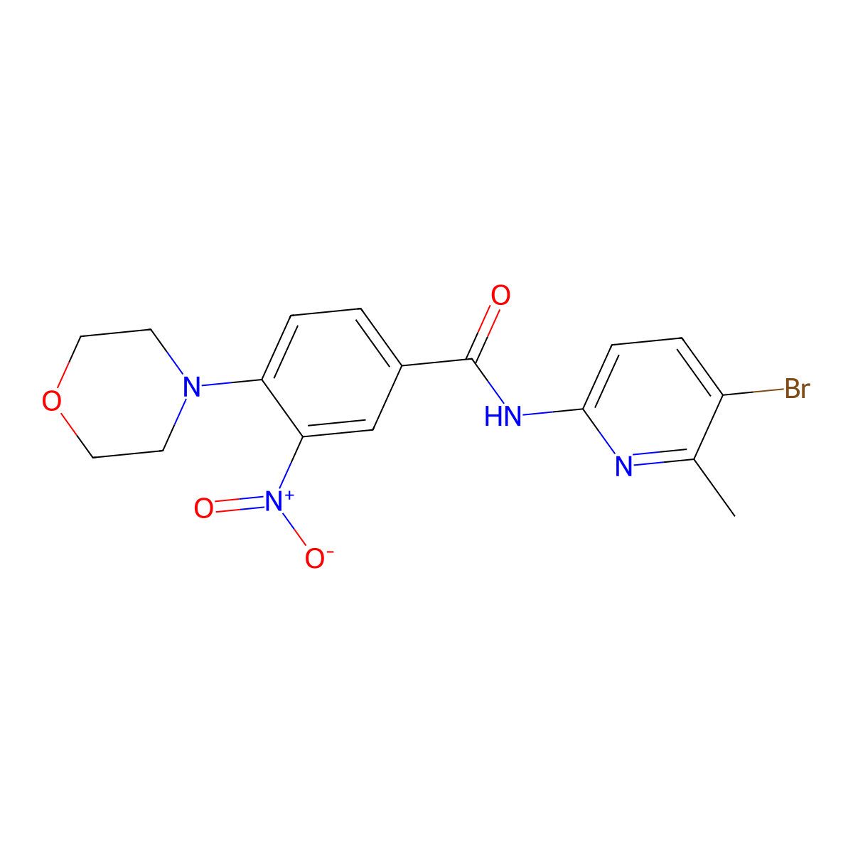 N-(5-bromo-6-methylpyridin-2-yl)-4-morpholin-4-yl-3-nitrobenzamide molecular structure, CAS 838842-49-2