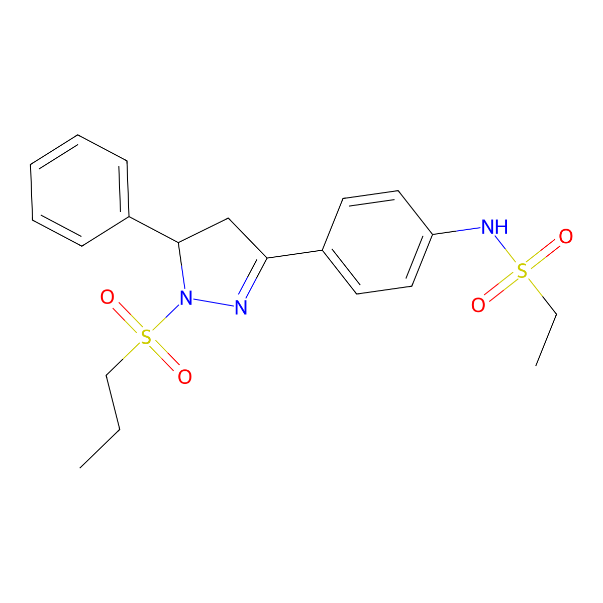 N-[4-(3-phenyl-2-propylsulfonyl-3,4-dihydropyrazol-5-yl)phenyl]ethanesulfonamide molecular structure, CAS 838842-64-1