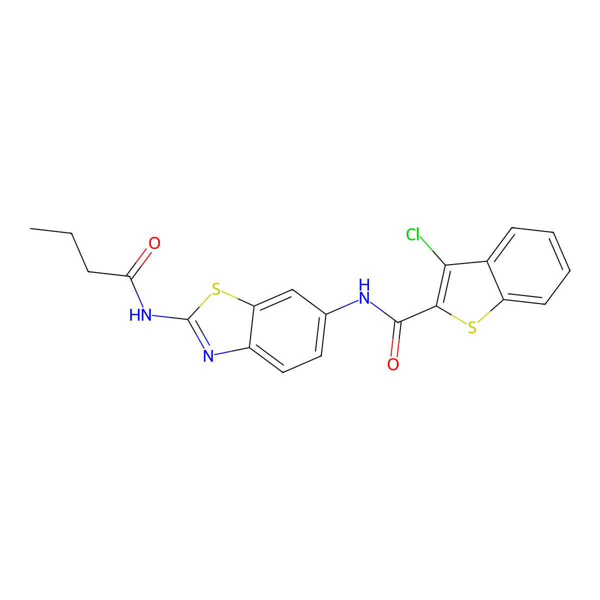 N-[2-(butanoylamino)-1,3-benzothiazol-6-yl]-3-chloro-1-benzothiophene-2-carboxamide molecular structure, CAS 838843-00-8