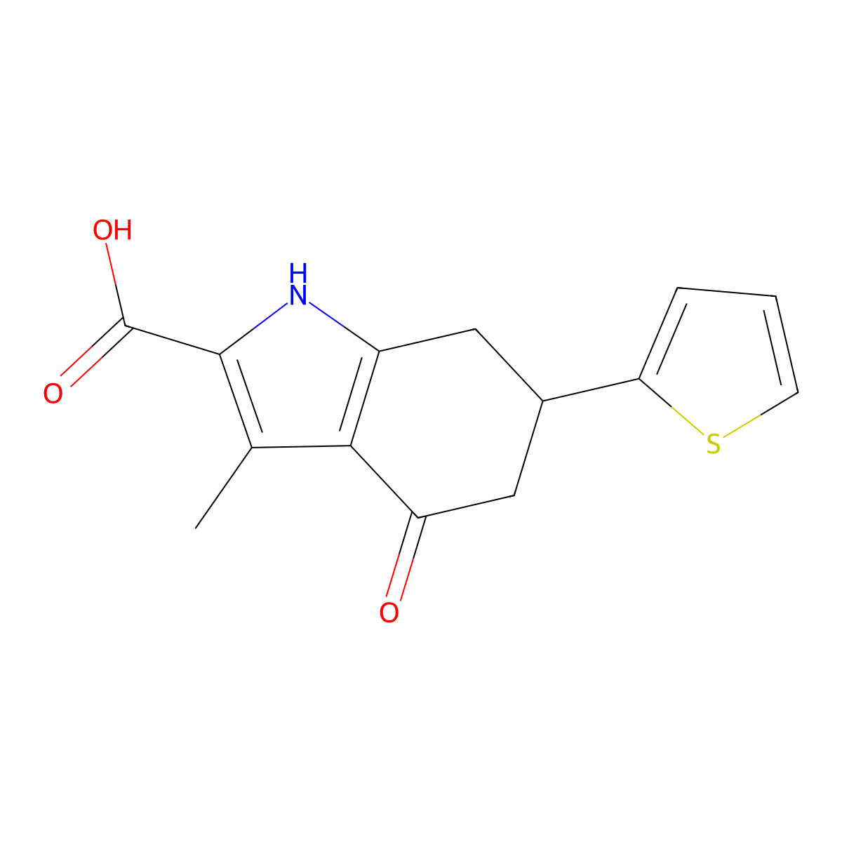 3-methyl-4-oxo-6-(thiophen-2-yl)-4,5,6,7-tetrahydro-1H-indole-2-carboxylic acid molecular structure, CAS 838843-25-7
