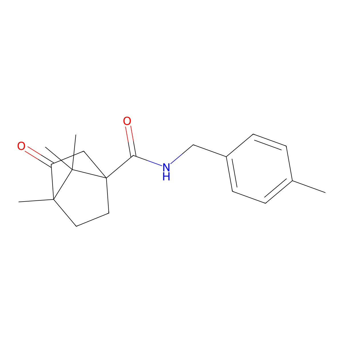 4,7,7-trimethyl-N-(4-methylbenzyl)-3-oxobicyclo[2.2.1]heptane-1-carboxamide molecular structure, CAS 838843-58-6