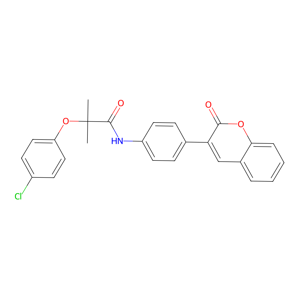 2-(4-chlorophenoxy)-2-methyl-N-[4-(2-oxochromen-3-yl)phenyl]propanamide molecular structure, CAS 838844-09-0