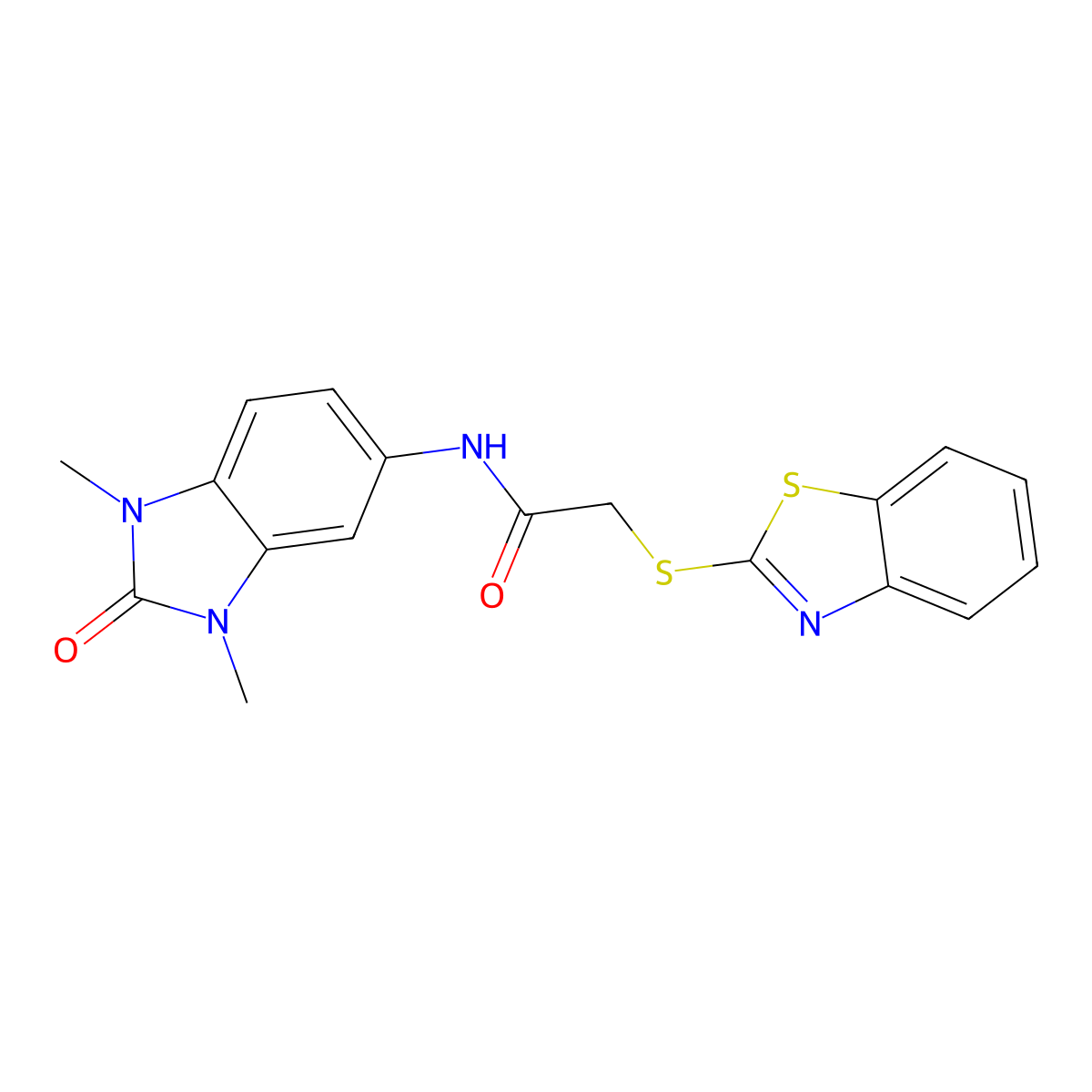 2-(1,3-benzothiazol-2-ylsulfanyl)-N-(1,3-dimethyl-2-oxobenzimidazol-5-yl)acetamide molecular structure, CAS 838844-60-3