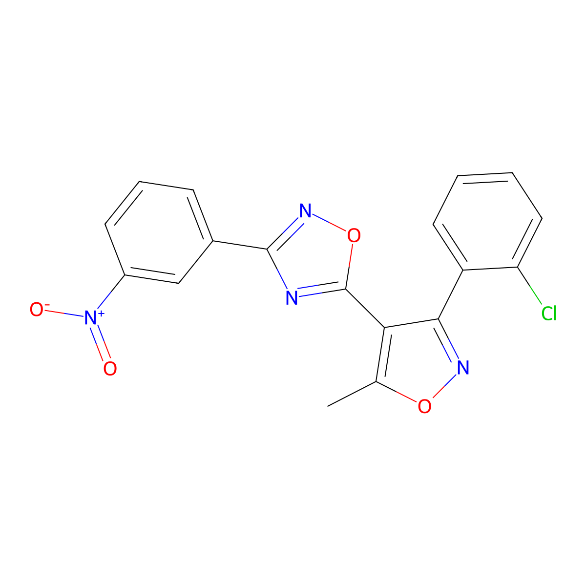 5-[3-(2-Chlorophenyl)-5-methyl-1,2-oxazol-4-yl]-3-(3-nitrophenyl)-1,2,4-oxadiazole molecular structure, CAS 838849-34-6