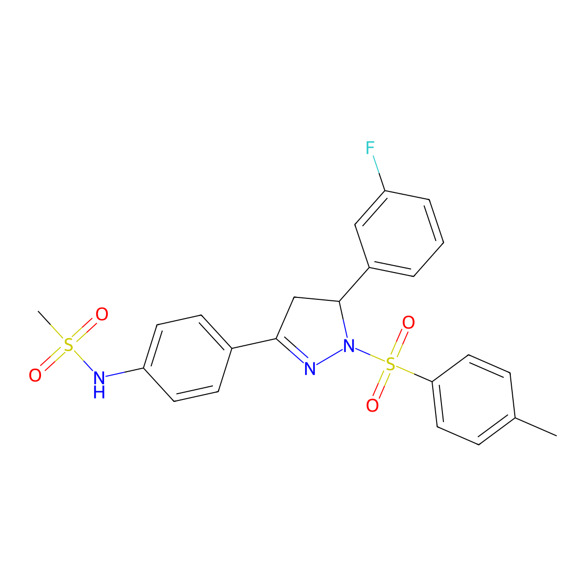 N-(4-(5-(3-fluorophenyl)-1-tosyl-4,5-dihydro-1H-pyrazol-3-yl)phenyl)methanesulfonamide molecular structure, CAS 838849-72-2