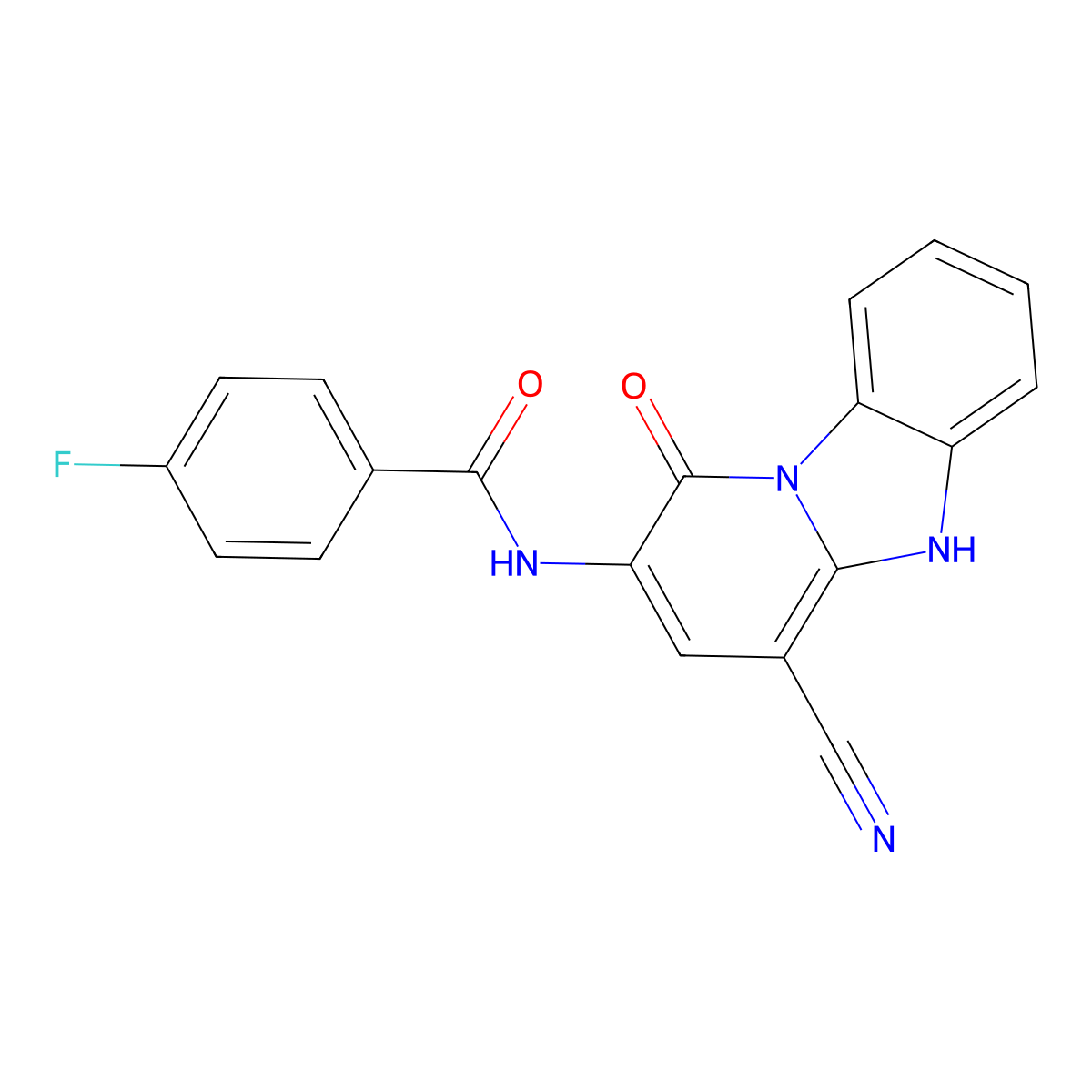 N-(4-cyano-1-oxo-5H-pyrido[1,2-a]benzimidazol-2-yl)-4-fluorobenzamide molecular structure, CAS 838850-00-3