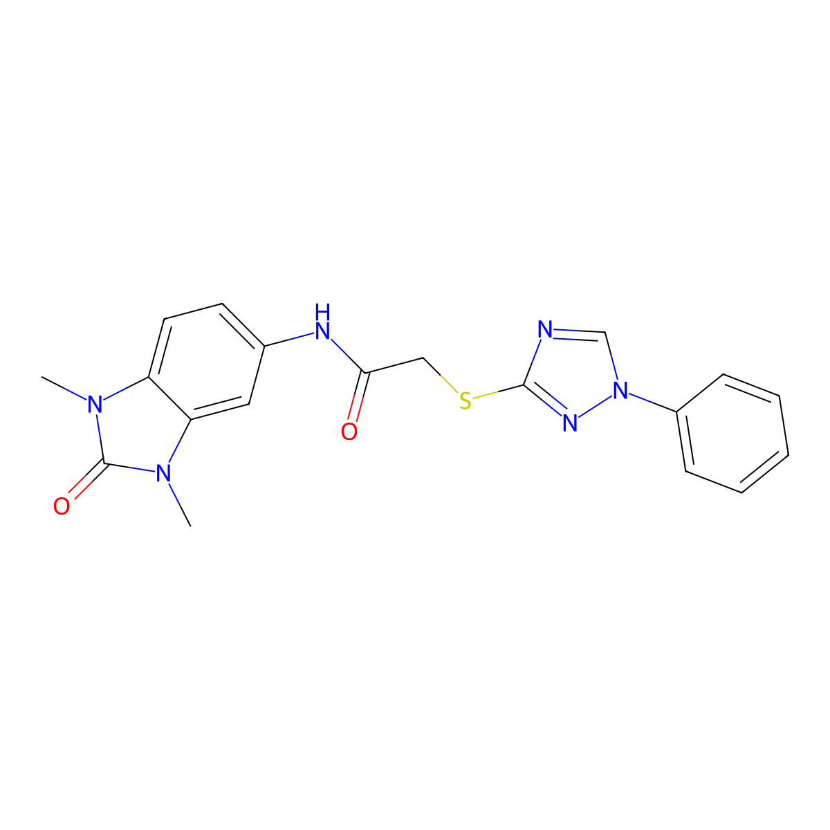 N-(1,3-dimethyl-2-oxobenzimidazol-5-yl)-2-[(1-phenyl-1,2,4-triazol-3-yl)sulfanyl]acetamide molecular structure, CAS 838850-19-4
