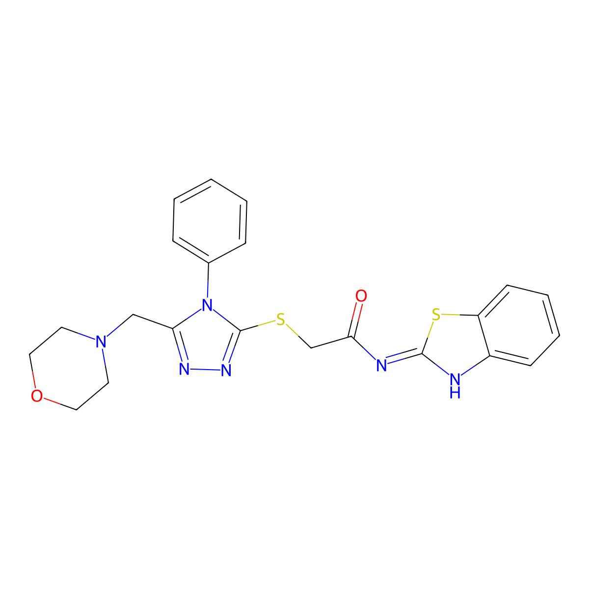 N-(1,3-benzothiazol-2-yl)-2-[[5-(morpholin-4-ylmethyl)-4-phenyl-1,2,4-triazol-3-yl]sulfanyl]acetamide molecular structure, CAS 838850-23-0