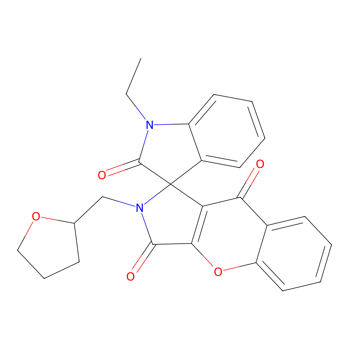 1'-Ethyl-2-(oxolan-2-ylmethyl)spiro[chromeno[2,3-c]pyrrole-1,3'-indole]-2',3,9-trione molecular structure, CAS 838850-43-4