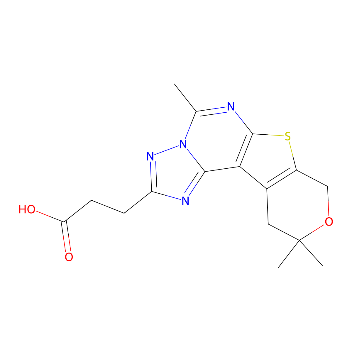 3-(5,10,10-trimethyl-10,11-dihydro-8H-pyrano[4',3':4,5]thieno[3,2-e][1,2,4]triazolo[1,5-c]pyrimidin-2-yl)propanoic acid molecular structure, CAS 838850-56-9