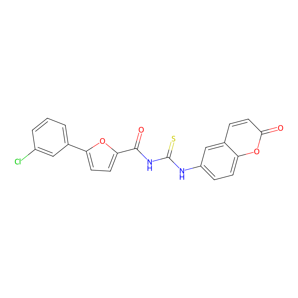 5-(3-chlorophenyl)-N-[(2-oxochromen-6-yl)carbamothioyl]furan-2-carboxamide molecular structure, CAS 838850-58-1