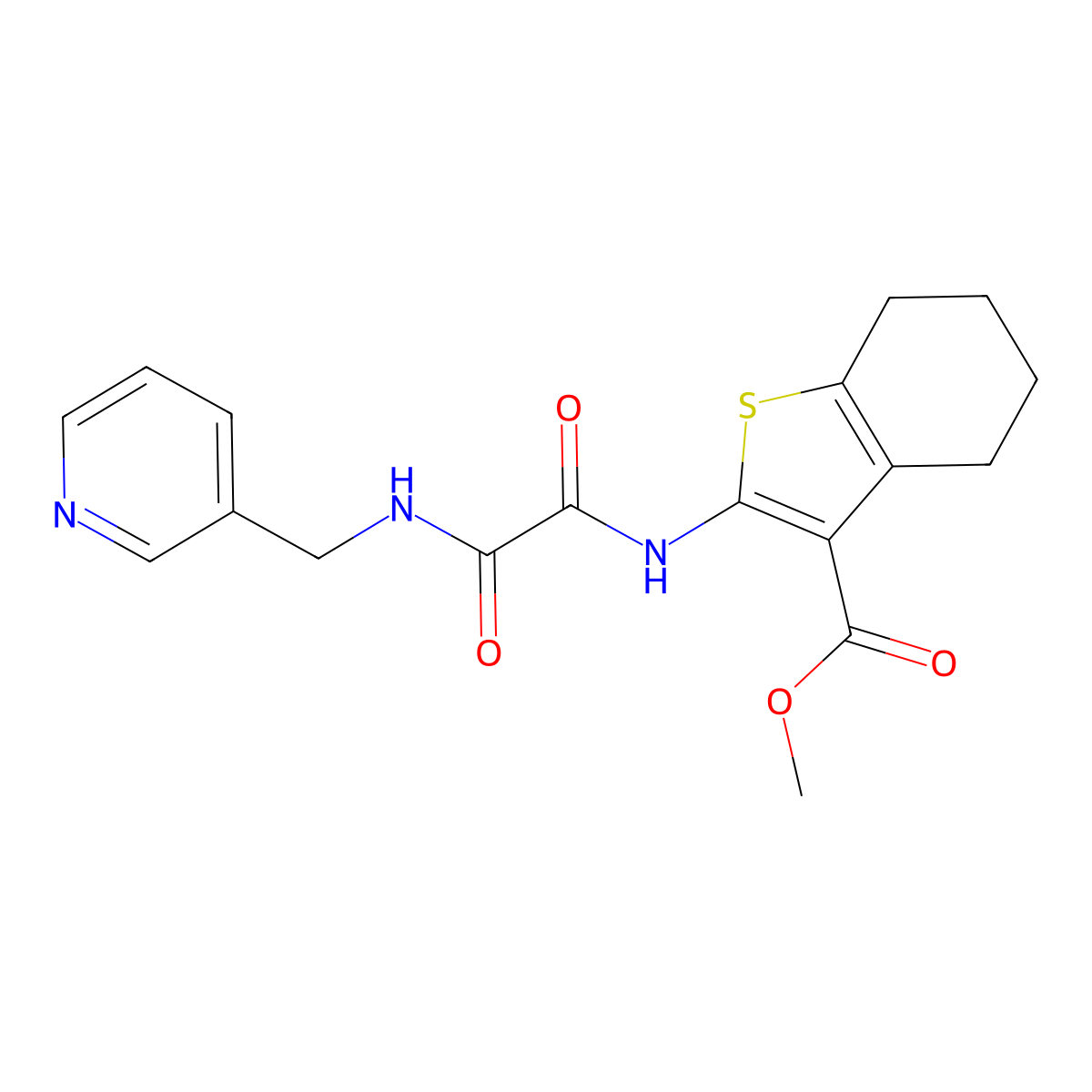 Methyl 2-[[2-oxo-2-(pyridin-3-ylmethylamino)acetyl]amino]-4,5,6,7-tetrahydro-1-benzothiophene-3-carboxylate molecular structure, CAS 838850-89-8