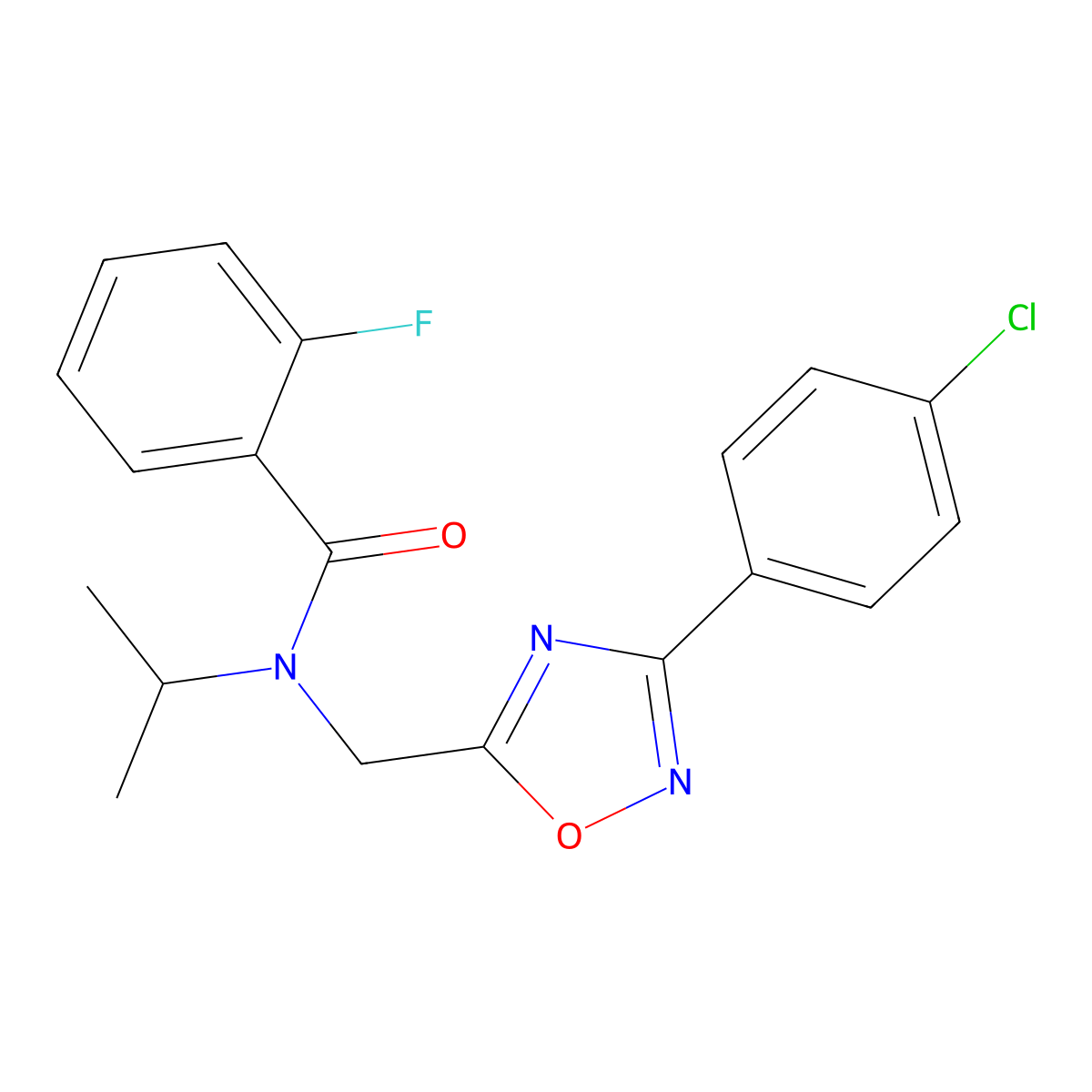 N-[[3-(4-chlorophenyl)-1,2,4-oxadiazol-5-yl]methyl]-2-fluoro-N-propan-2-ylbenzamide molecular structure, CAS 838850-97-8
