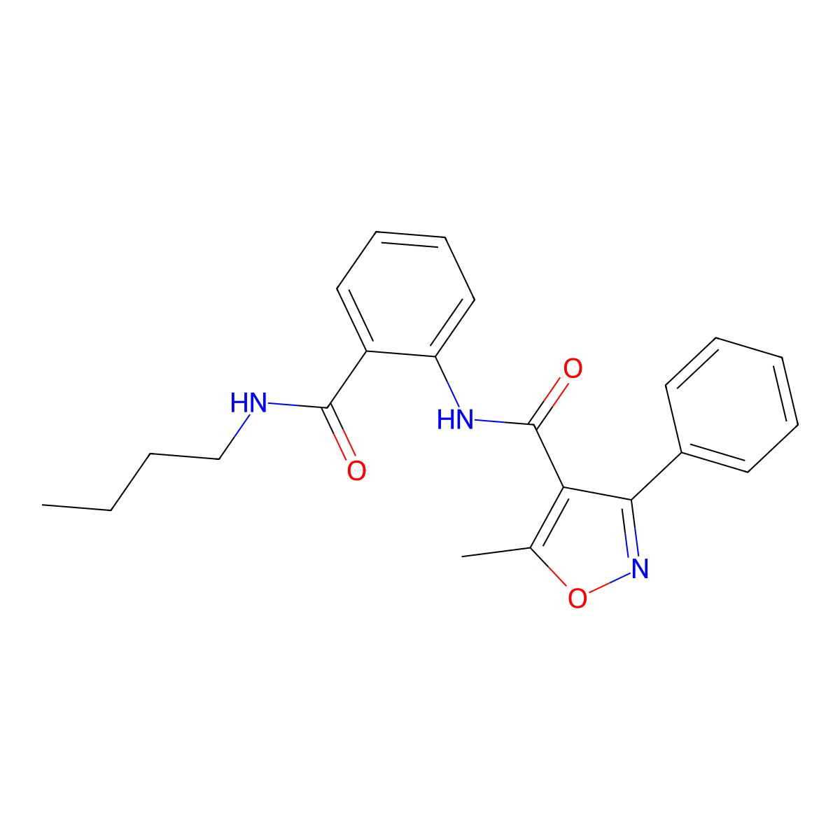 N-[2-(butylcarbamoyl)phenyl]-5-methyl-3-phenyl-1,2-oxazole-4-carboxamide molecular structure, CAS 838851-06-2