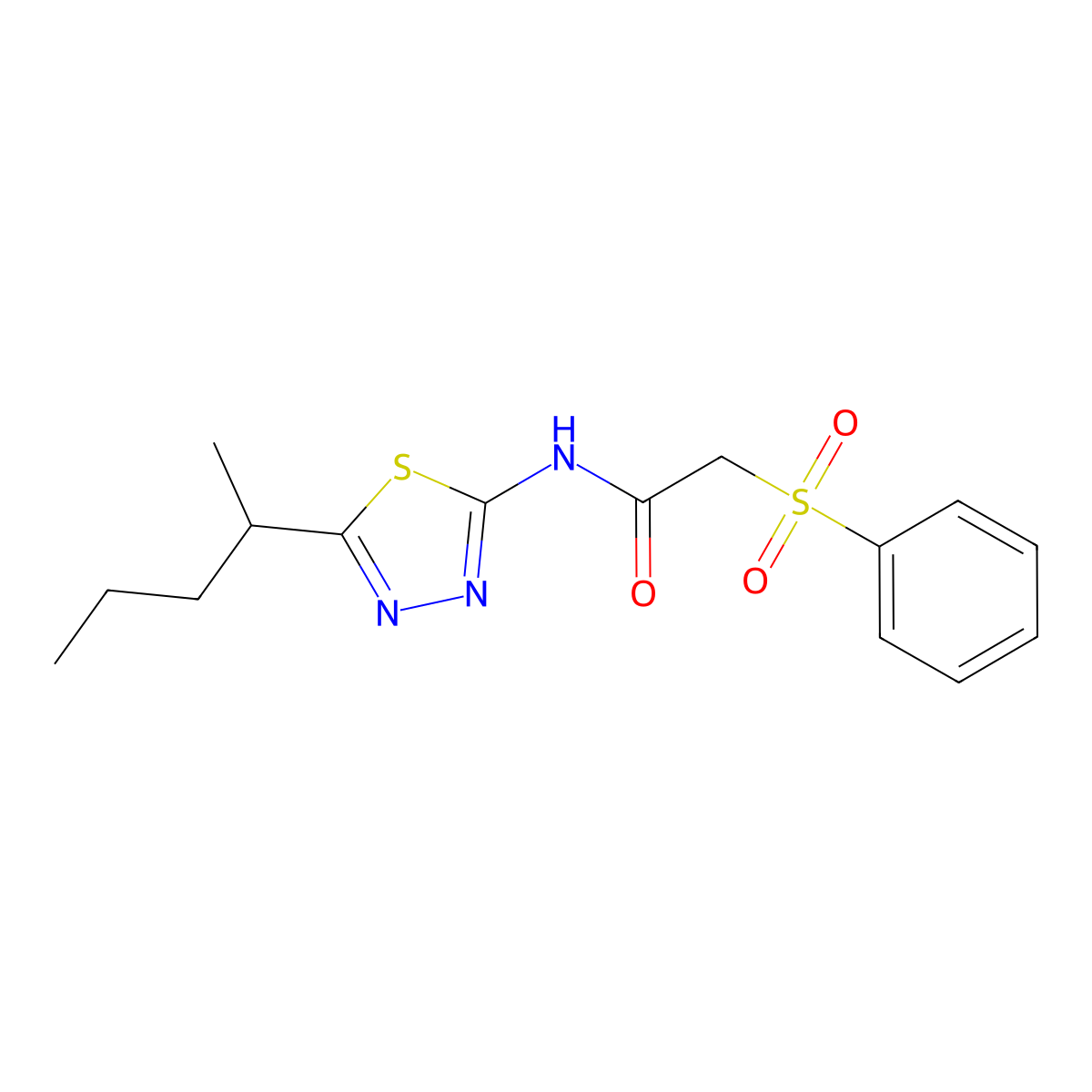 2-(benzenesulfonyl)-N-(5-pentan-2-yl-1,3,4-thiadiazol-2-yl)acetamide molecular structure, CAS 838851-13-1