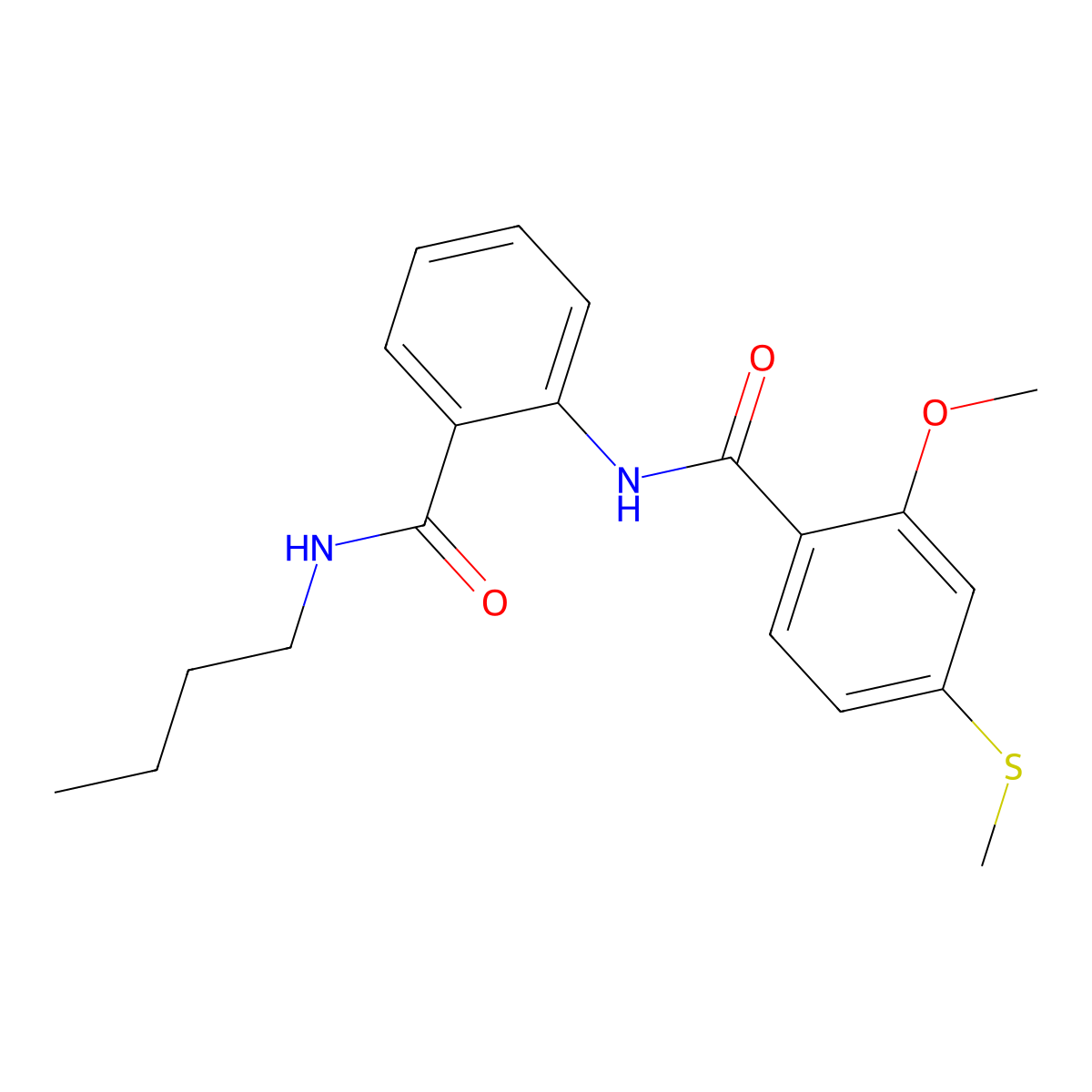 N-[2-(butylcarbamoyl)phenyl]-2-methoxy-4-methylsulfanylbenzamide molecular structure, CAS 838851-15-3