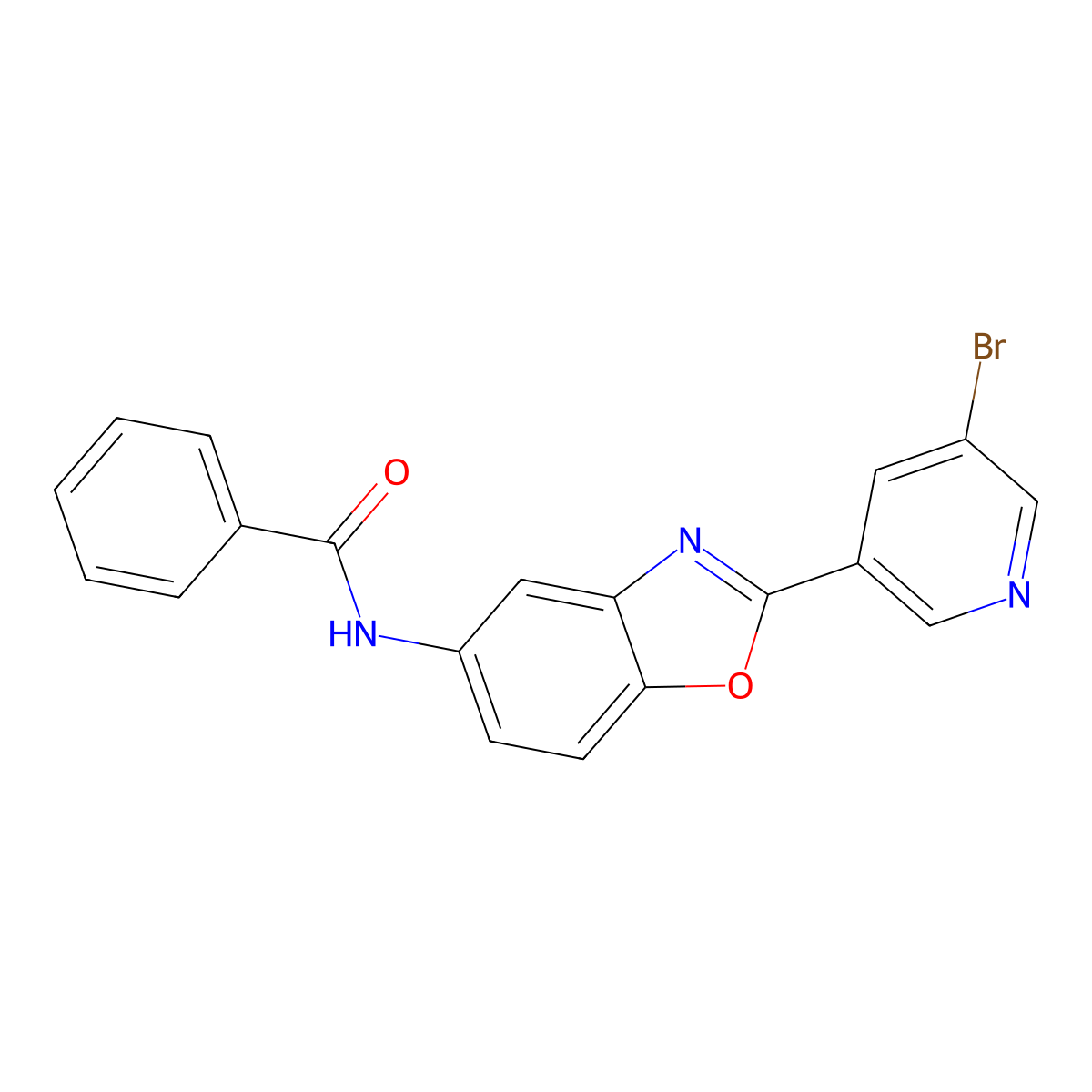 N-[2-(5-bromopyridin-3-yl)-1,3-benzoxazol-5-yl]benzamide molecular structure, CAS 838851-49-3