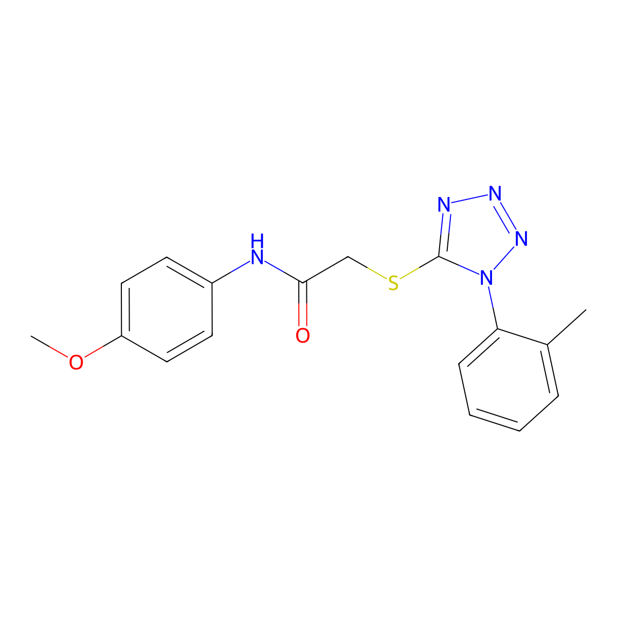 N-(4-methoxyphenyl)-2-[1-(2-methylphenyl)tetrazol-5-yl]sulfanylacetamide molecular structure, CAS 838851-50-6