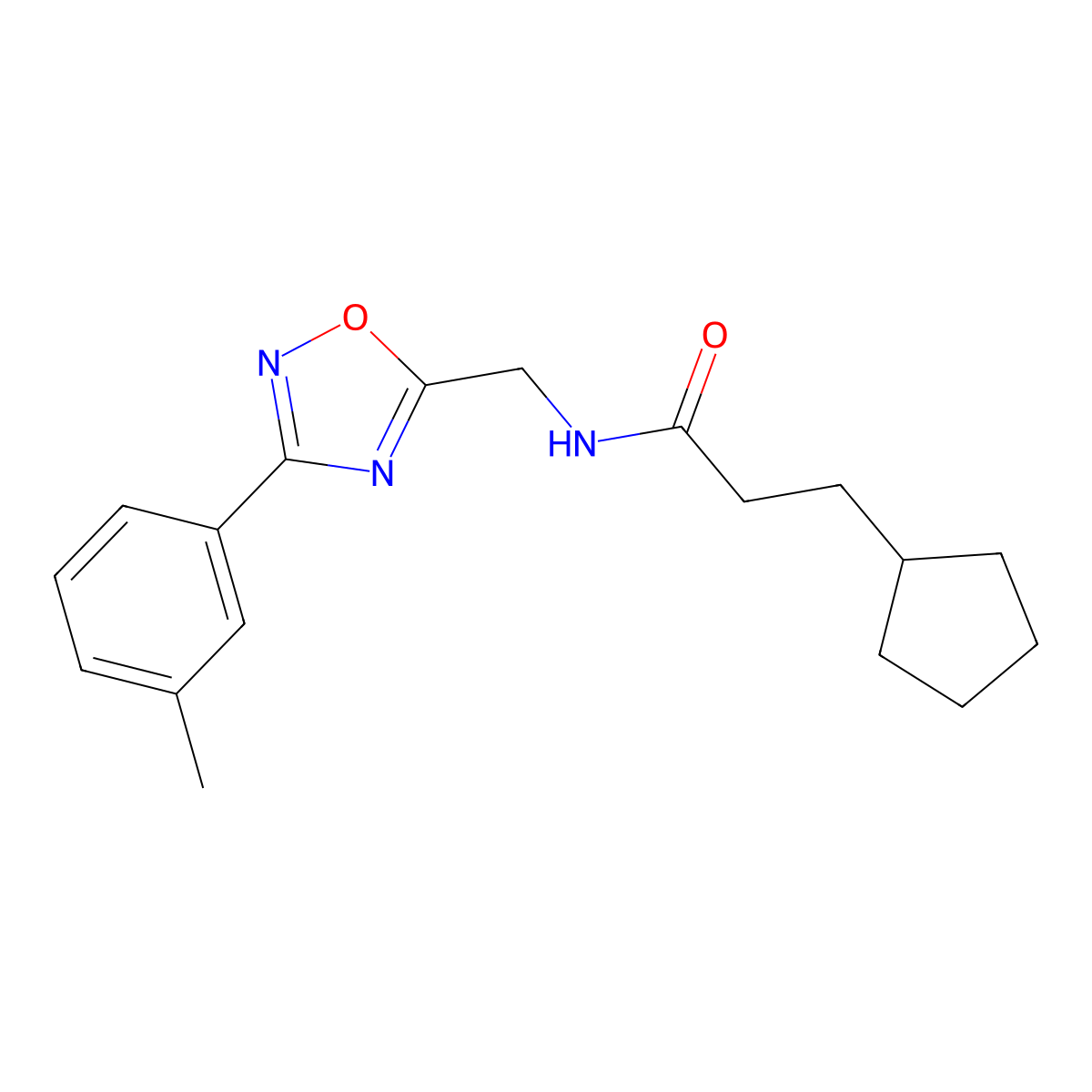 3-cyclopentyl-N-[[3-(3-methylphenyl)-1,2,4-oxadiazol-5-yl]methyl]propanamide molecular structure, CAS 838851-54-0