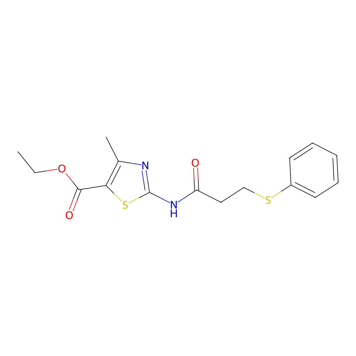 Ethyl 4-methyl-2-(3-phenylthiopropanoylamino)-1,3-thiazole-5-carboxylate molecular structure, CAS 838851-69-7