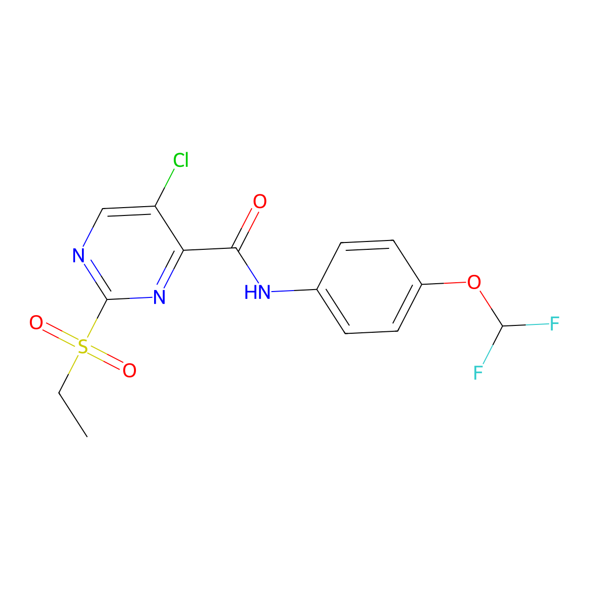 5-chloro-N-[4-(difluoromethoxy)phenyl]-2-ethylsulfonylpyrimidine-4-carboxamide molecular structure, CAS 838851-86-8