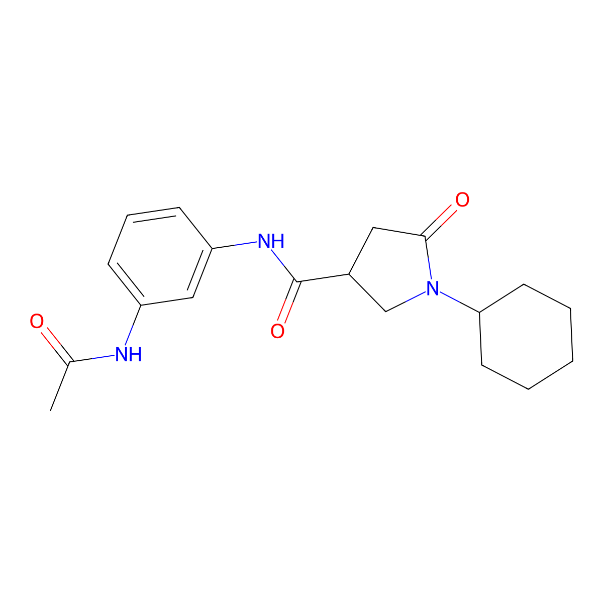 1-cyclohexyl-N-(3-acetamidophenyl)-5-oxopyrrolidine-3-carboxamide molecular structure, CAS 838852-03-2