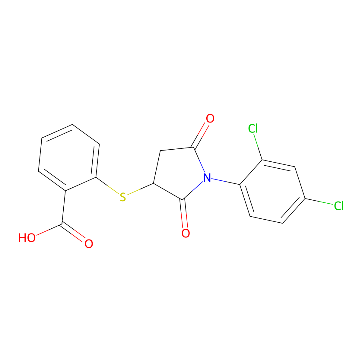 2-((1-(2,4-Dichlorophenyl)-2,5-dioxopyrrolidin-3-yl)thio)benzoic acid molecular structure, CAS 838852-14-5