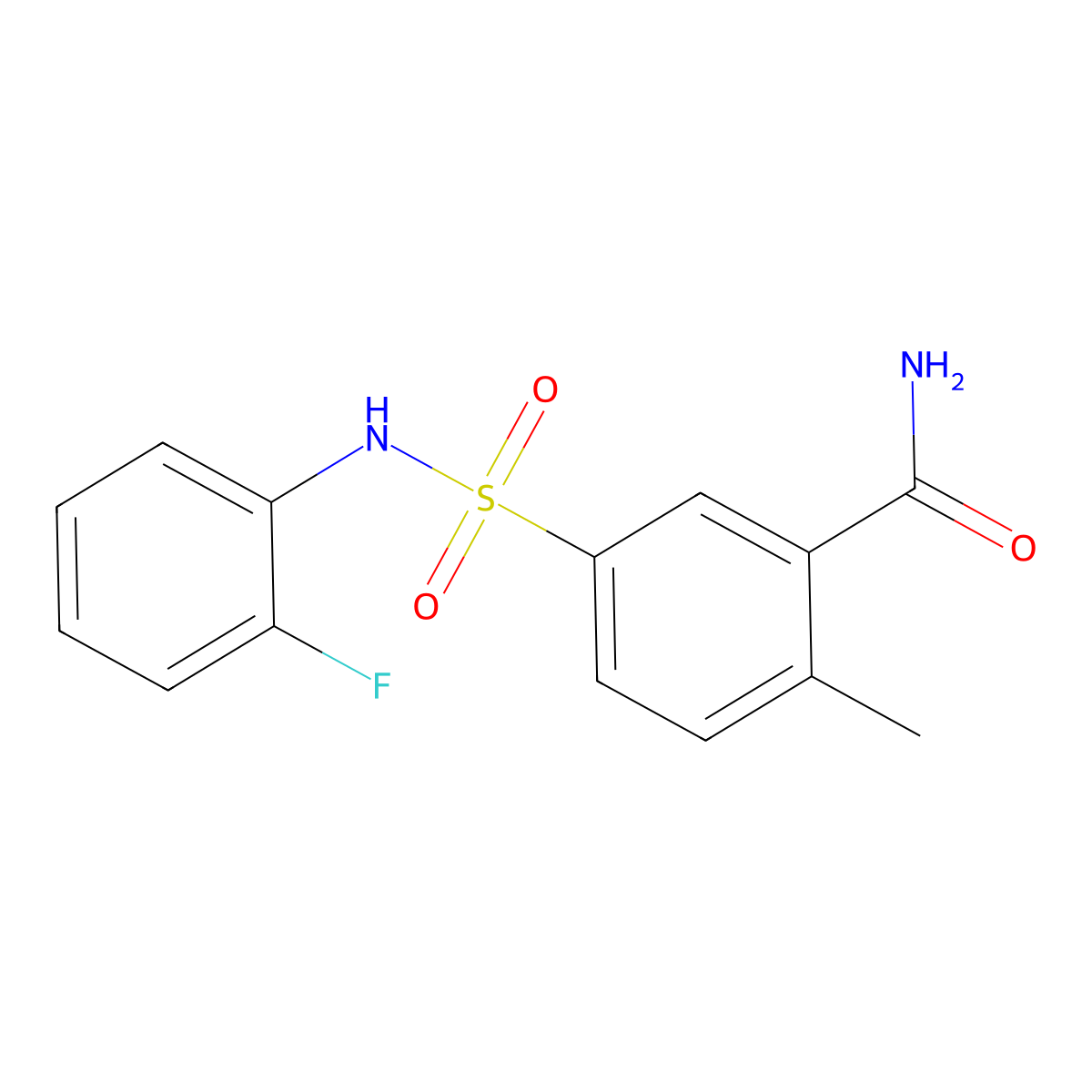 5-[(2-Fluorophenyl)sulfamoyl]-2-methylbenzamide molecular structure, CAS 838864-89-4