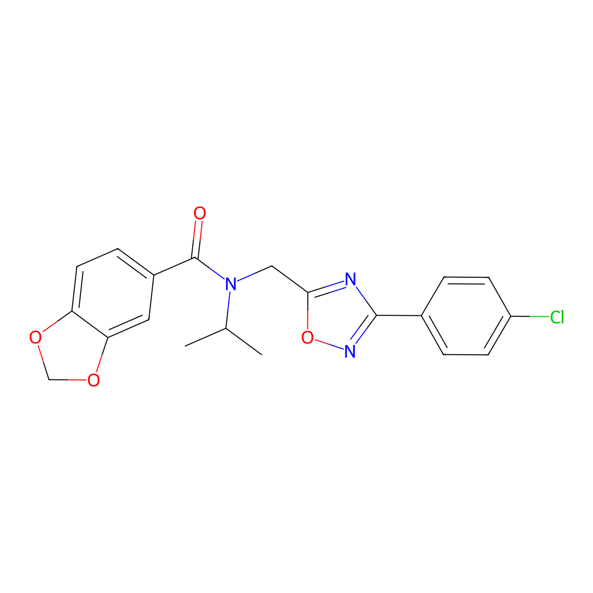 N-[[3-(4-chlorophenyl)-1,2,4-oxadiazol-5-yl]methyl]-N-propan-2-yl-1,3-benzodioxole-5-carboxamide molecular structure, CAS 838864-98-5