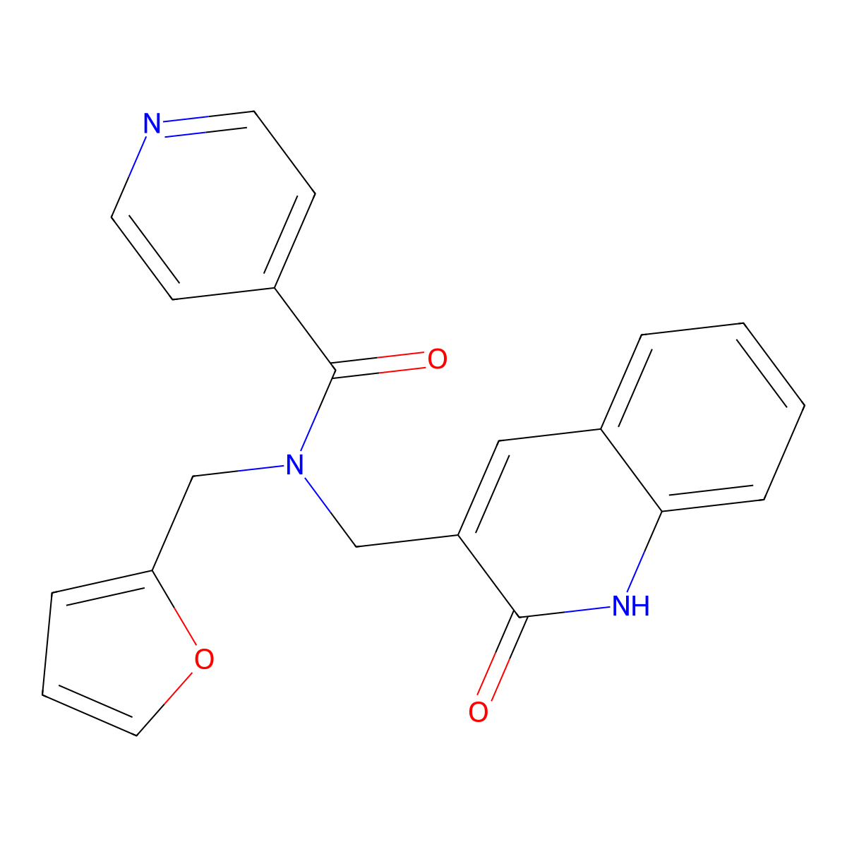 N-(furan-2-ylmethyl)-N-[(2-oxo-1H-quinolin-3-yl)methyl]pyridine-4-carboxamide molecular structure, CAS 838865-01-3