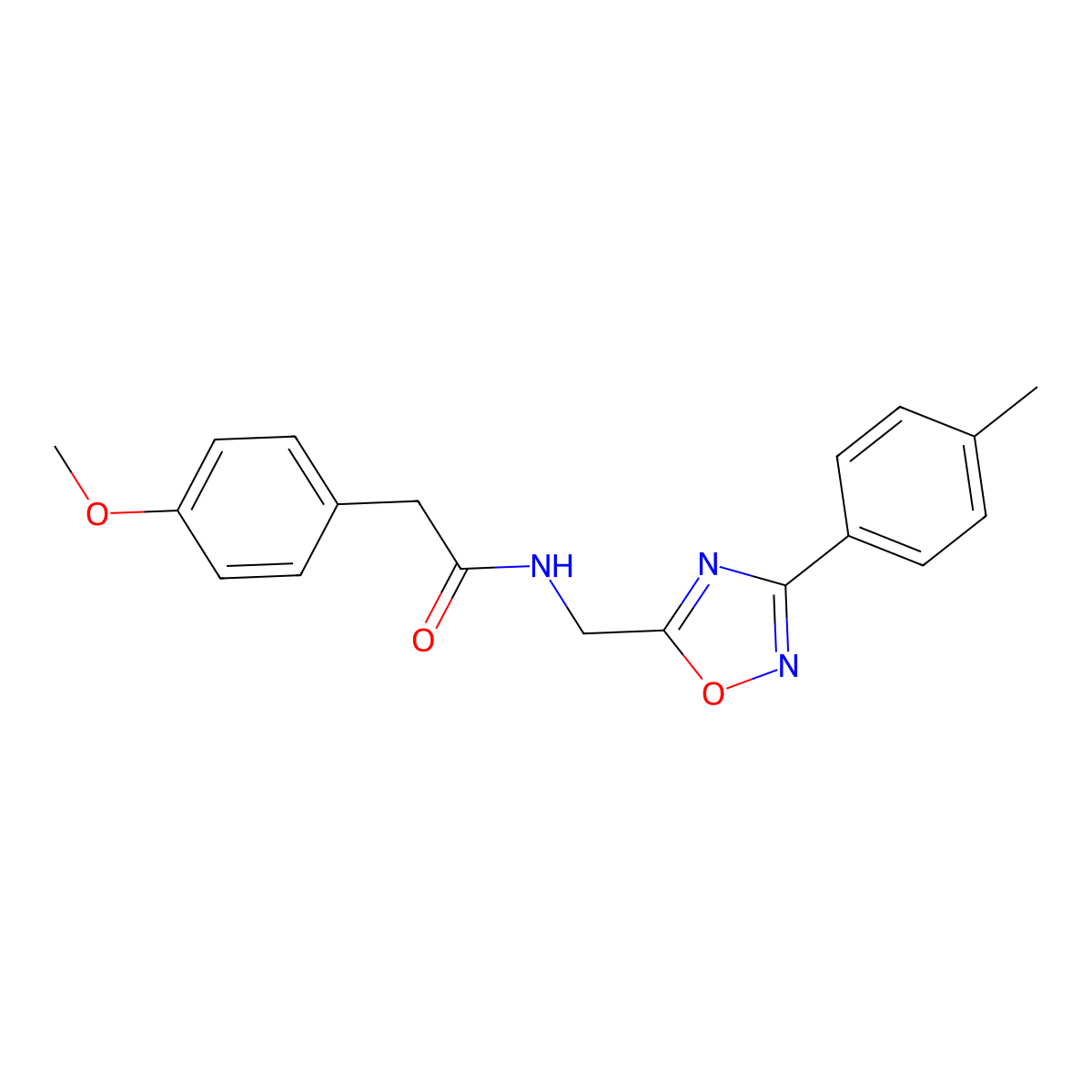 2-(4-methoxyphenyl)-N-[[3-(4-methylphenyl)-1,2,4-oxadiazol-5-yl]methyl]acetamide molecular structure, CAS 838865-05-7