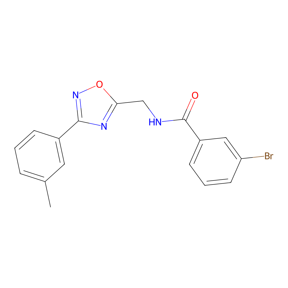 3-bromo-N-[[3-(3-methylphenyl)-1,2,4-oxadiazol-5-yl]methyl]benzamide molecular structure, CAS 838865-06-8