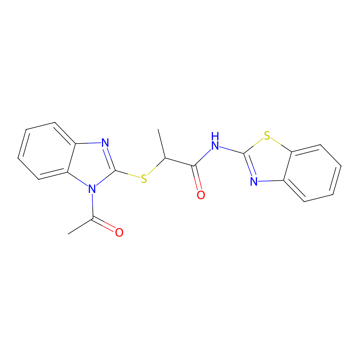2-(1-acetylbenzimidazol-2-yl)sulfanyl-N-(1,3-benzothiazol-2-yl)propanamide molecular structure, CAS 838865-14-8