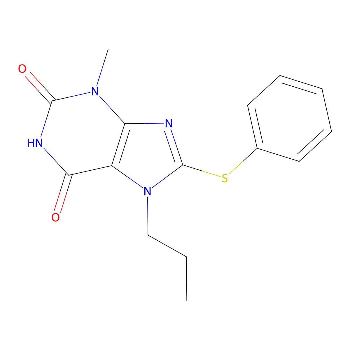 3-Methyl-8-phenylthio-7-propyl-1,3,7-trihydropurine-2,6-dione molecular structure, CAS 838865-35-3