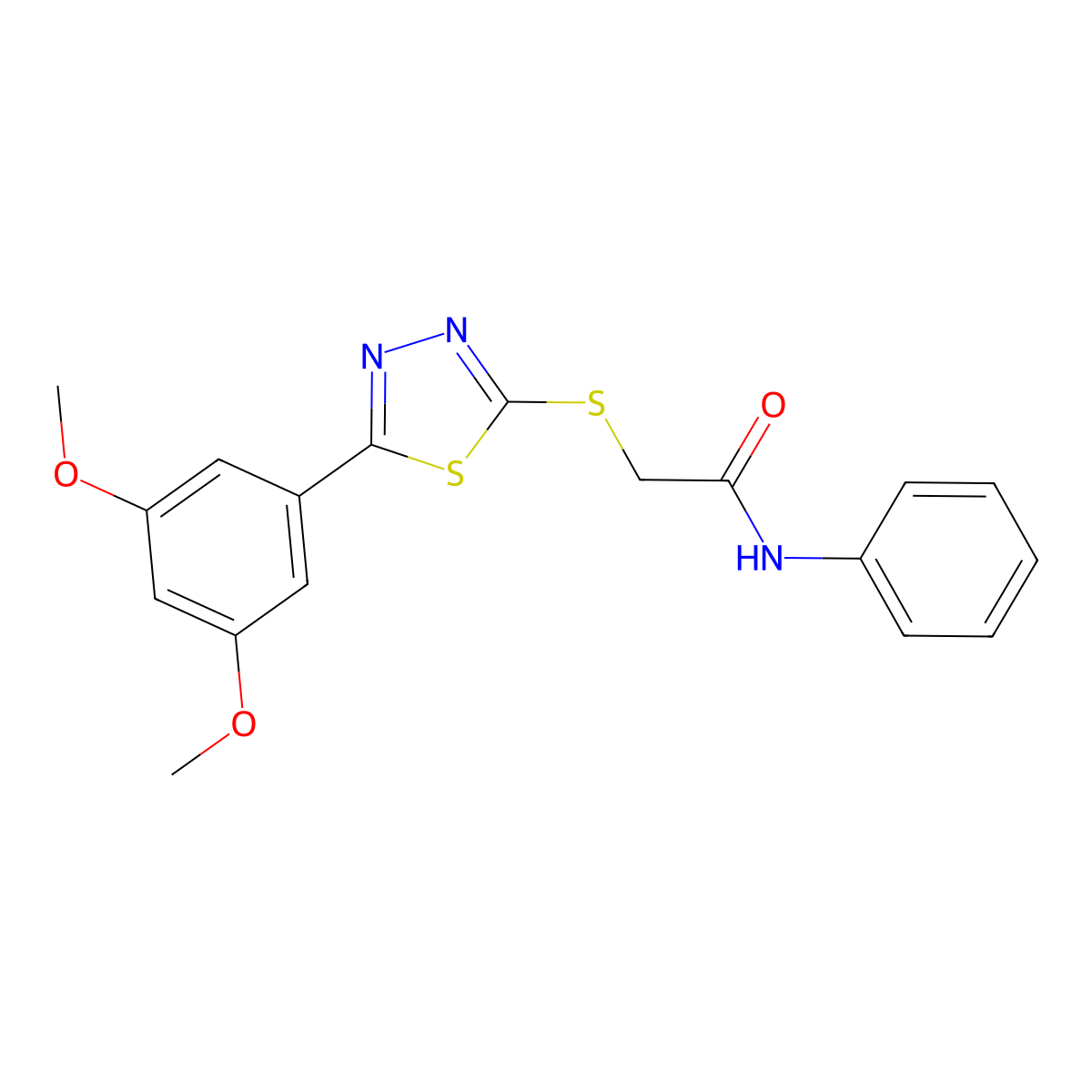 2-[[5-(3,5-dimethoxyphenyl)-1,3,4-thiadiazol-2-yl]sulfanyl]-N-phenylacetamide molecular structure, CAS 838865-80-8