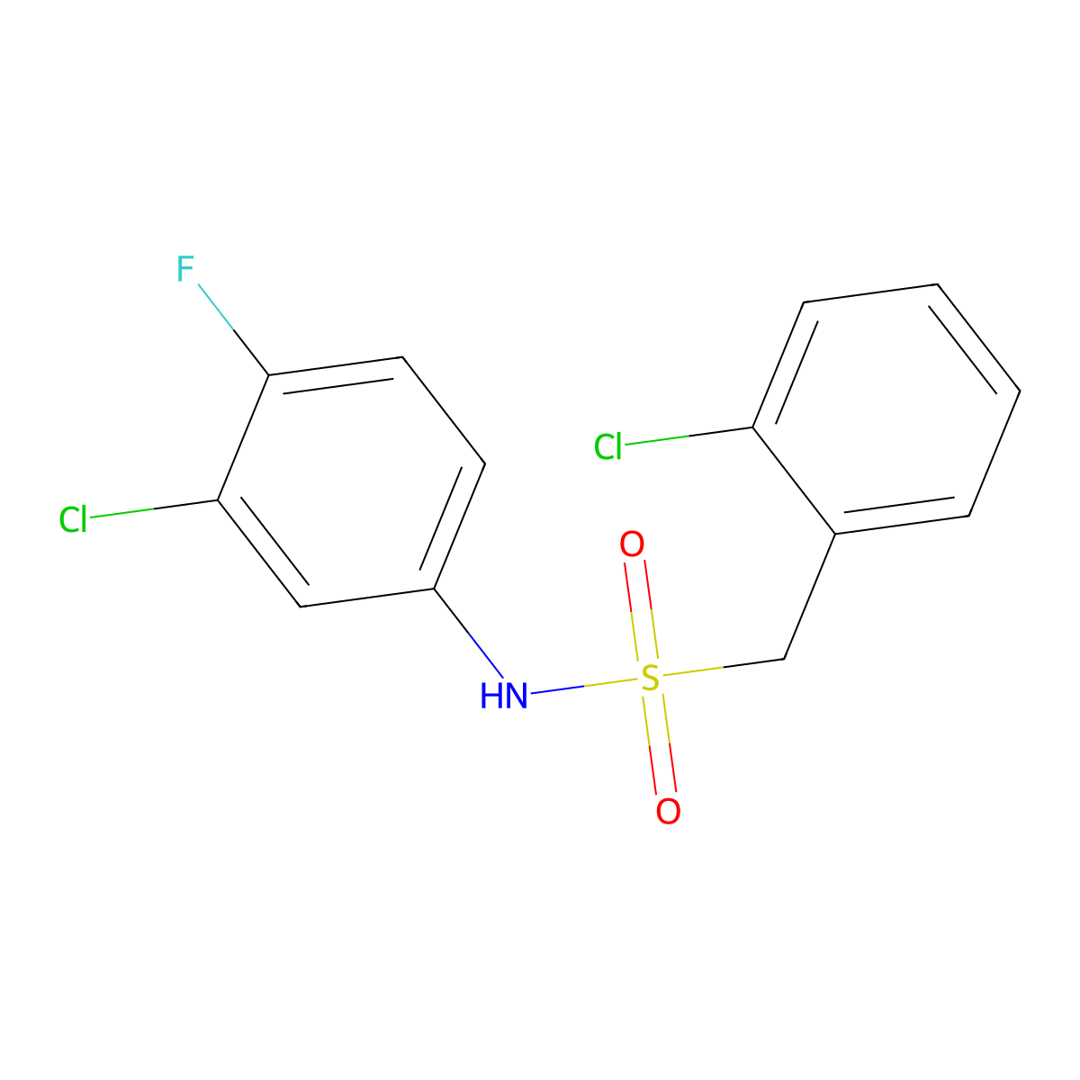 N-(3-chloro-4-fluorophenyl)-1-(2-chlorophenyl)methanesulfonamide molecular structure, CAS 838865-82-0