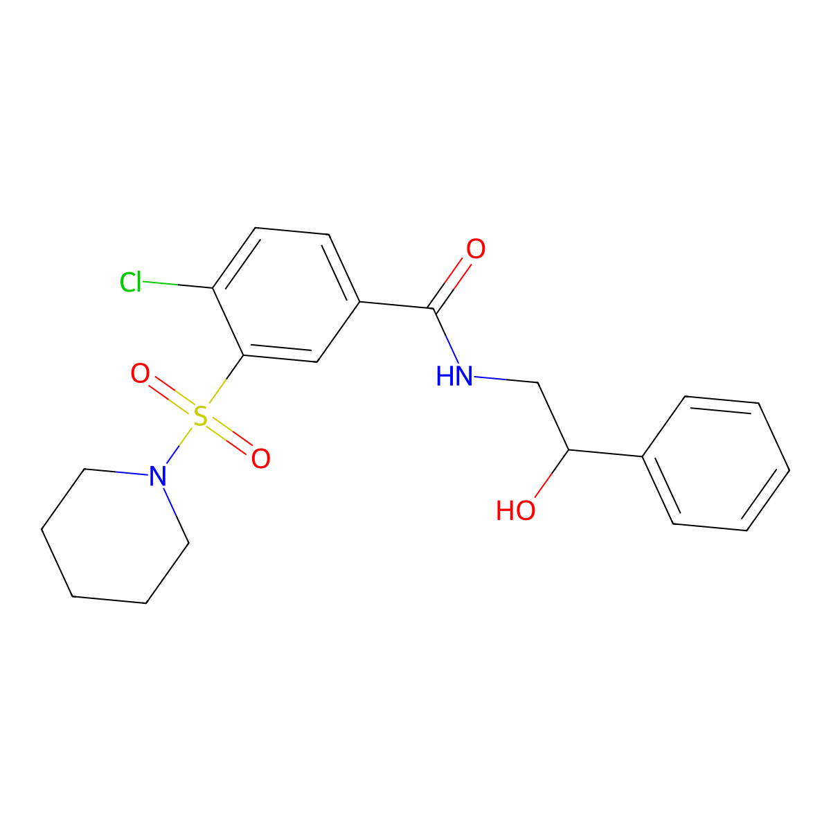 4-chloro-N-(2-hydroxy-2-phenylethyl)-3-(piperidin-1-ylsulfonyl)benzamide molecular structure, CAS 838865-96-6