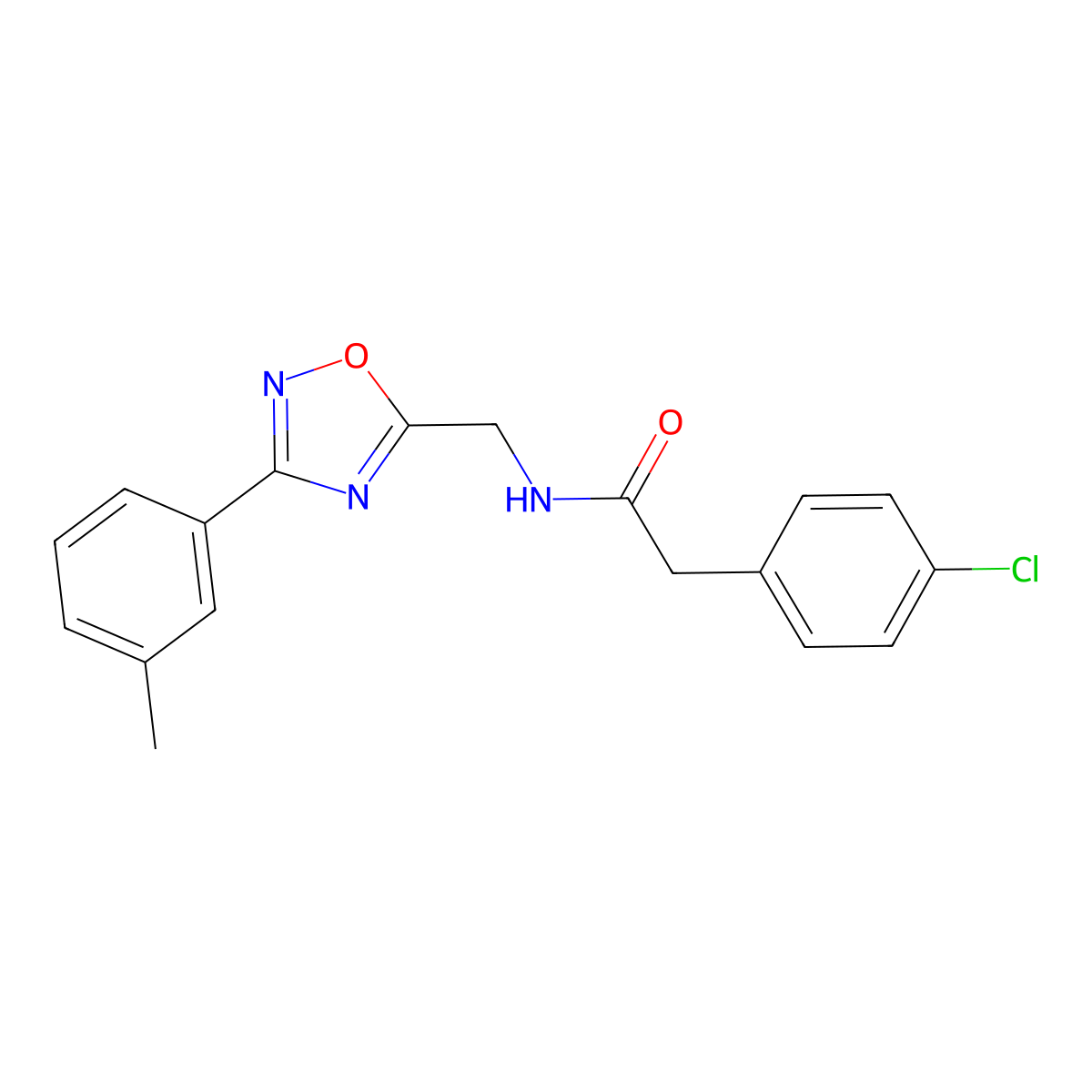 2-(4-chlorophenyl)-N-[[3-(3-methylphenyl)-1,2,4-oxadiazol-5-yl]methyl]acetamide molecular structure, CAS 838866-22-1